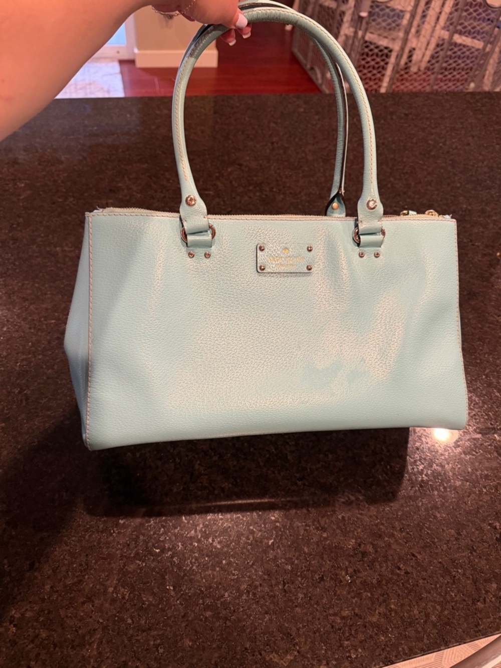 kate spade mint green leather tote with gold hardware